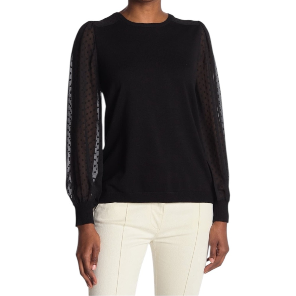 Adrianna Papell Swiss Dot Pullover Sweater Crewneck Black Size Small EUC